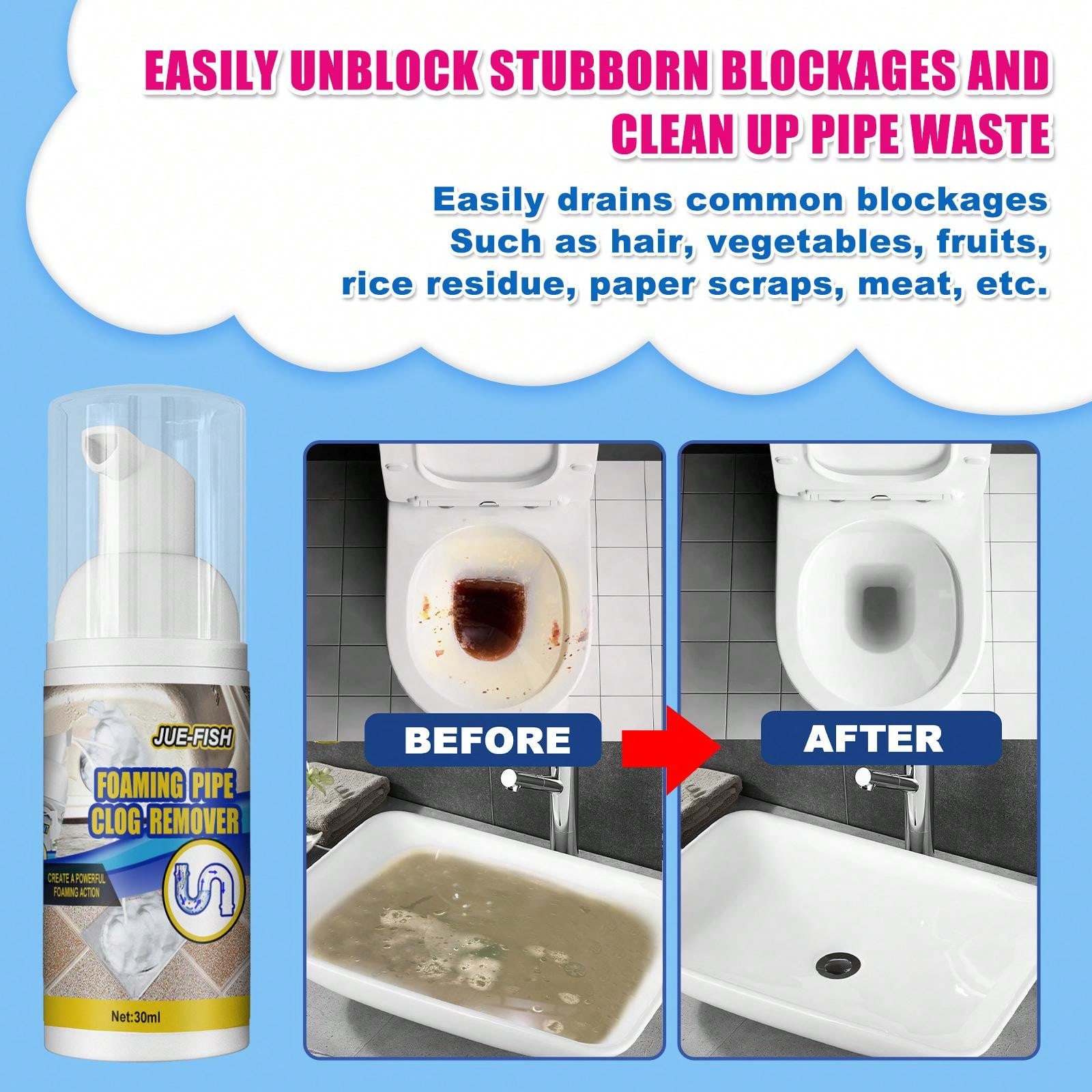 Foaming Drain Cleaner For Home, Toilet Cleaning Agent, Unblock Pipes