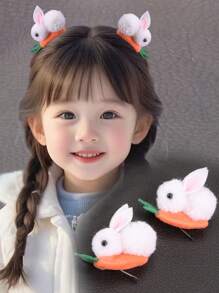 2个装青少年3D兔子和胡萝卜造型发夹，公主风头饰发夹 - 彩色 - 查看 1