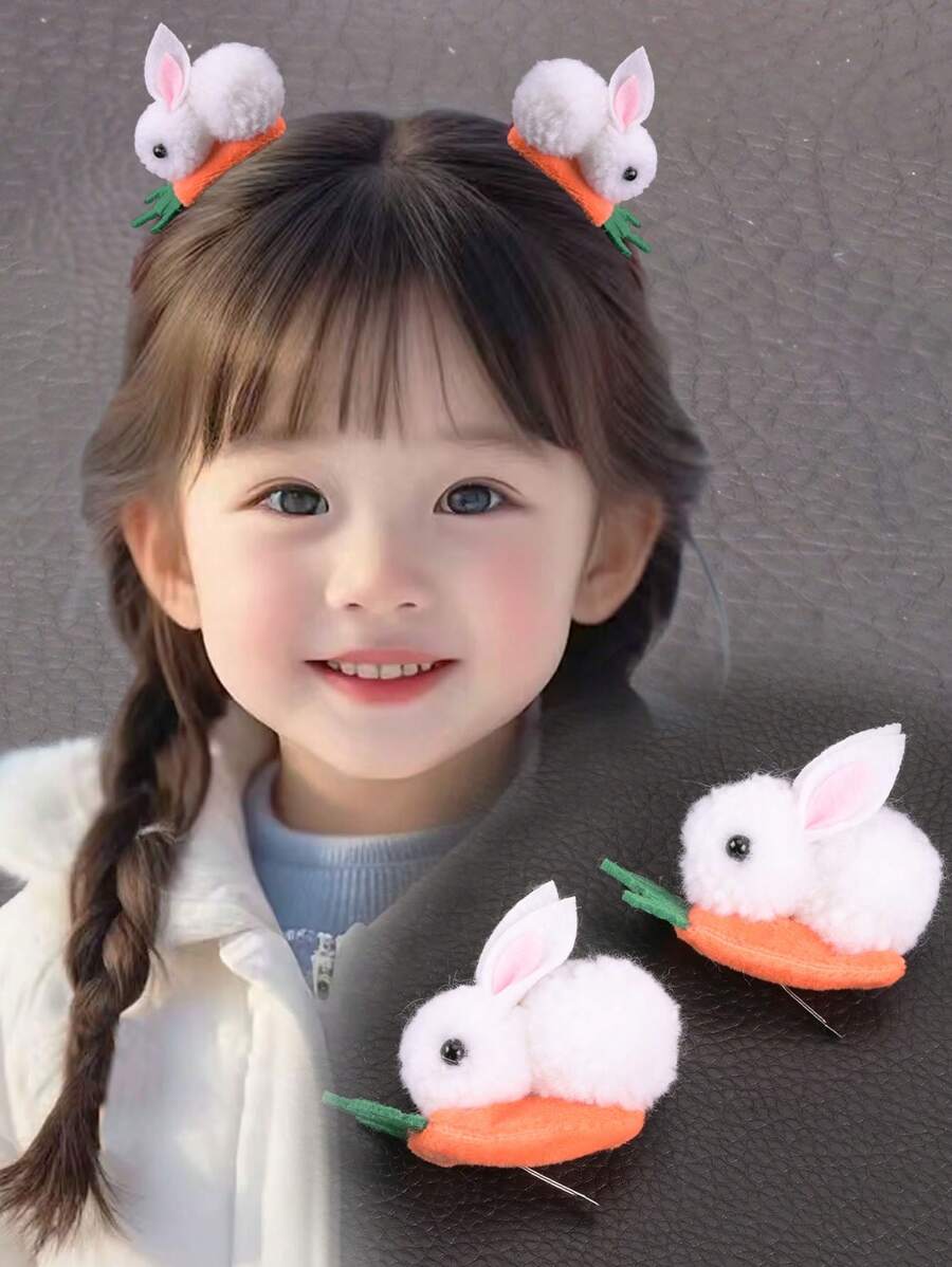 2个装青少年3D兔子和胡萝卜造型发夹，公主风头饰发夹 - 彩色 - 查看 1