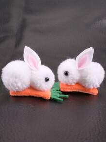 2个装青少年3D兔子和胡萝卜造型发夹，公主风头饰发夹 - 彩色 - 查看 3