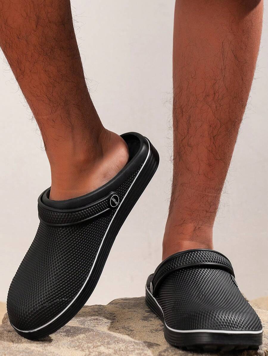 男士實色露趾涼鞋,舒適防滑柔軟eva拖鞋,適用於室內及戶外活動