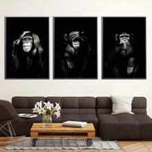 3pcs/Set Unframed Animal Canvas Printed Posters, Funny Gorilla Canvas Wall Art For Living Room, Bedroom, Bathroom, Office, Hallway Wall Decoration Gifts Birthday Graduation - Multicolor - View 3