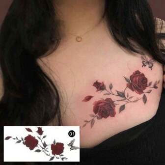 6pcs Temporary Tattoo Stickers With Rose, Butterfly & Dark Tattoo Designs, Waterproof & Long-Lasting For Women