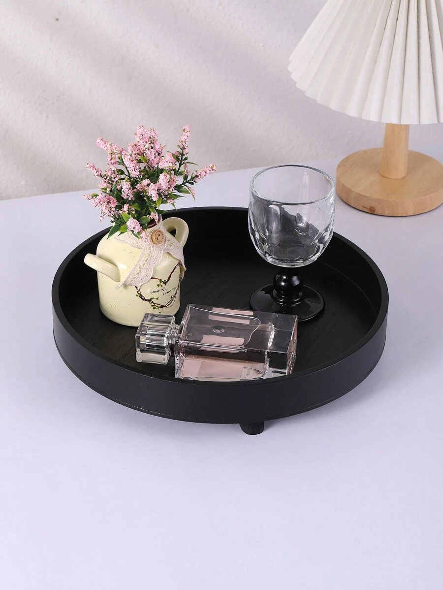 1入黑色木盤，經典極簡風格木質收納盤，適用於擺放花瓶、廚房和客廳組織，家用茶杯托盤，適用於茶几裝飾 - 黑色 - 查看 1