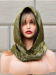 Sequined Hood Women's Hood Hooded Street Art From A Gold/Black Lurex Which Is Covered In Shiny Sequins Which Really Catch The Light Hooded Sense Of Mystery Halloween Valentine's Day