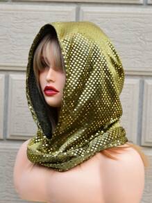 Sequined Hood Women's Hood Hooded Street Art From A Gold/Black Lurex Which Is Covered In Shiny Sequins Which Really Catch The Light Hooded Sense Of Mystery Halloween Valentine's Day