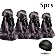 4pcs Men's Durag Cap With 2 Straps, Silky Comfortable Outdoor Breathable Casual Pirate Cap + 1pc Men's Wave Cap, Sporty Breathable Elastic Head Cap For Outdoor Activities Pirate Hat Pirate Costume