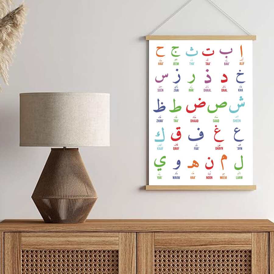 1 pieza Cartel impreso en lienzo educativo que presenta alfabeto islámico árabe y obras de arte con números para decoración de pared en baño, dormitorio, oficina, sala de estar, etc. Impermeable y sin marco, regalo de arte de pared para cumpleaños y graduación