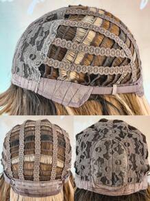 Brown Highlight Synthetic Wigs With Bangs For  Long Ombre Honey Brown Wave Wig Heat Resistant Hair Natural Wig