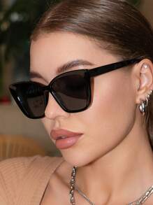 Vintage Cat Eye Big Frame Plastic Sunglasses, Unisex Fashion Classic Style Decoration Outdoor Travel Beach Vacation Uv-Protection Eyewear Boho Sunglasses Beach Sun Glasses Beach Accessories For Women Sun Glasses Sunglasses Shades Fashionable Shade Elegant Outfit Family Outings Travel Vacation Holiday For Summer Beach Vacation,Outdoor,Travel - Multicolor - View 2