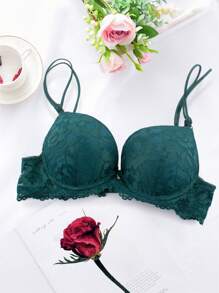 Damen Wäsche Set mit Spitzenprint, Push-Up BH mit rutschfesten Trägern um Sackbildung und Unterarmfett zu verhindern, ideal für Hochzeitskleider, Dessous