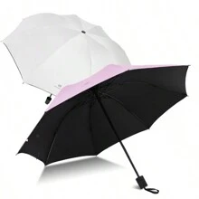 1pc Of 8-Rib Manual Umbrella, Triple-Folded With Thick Black Vinyl For Sun Protection And Travel - Pink - View 5