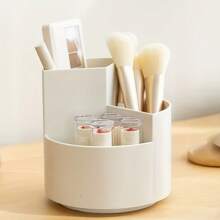 1 pièce Porte-pinceau de maquillage 3 compartiments, organisateur de fournitures cosmétiques pour stylos, crayons à sourcils, pinceaux de maquillage, boîte de rangement de bureau dans la salle de classe et le studio d'art, cadeau pour les enseignants, les camarades de classe et les amis - Multicolore - Voir 2