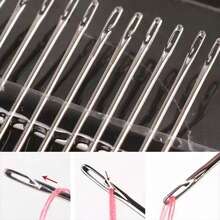 12pcs Self Threading Hand Sewing Needles - Side Opening For Easy Darning And Stitching - Sewing Accessories - Silver Tail Side Opening 12 Pieces - View 4