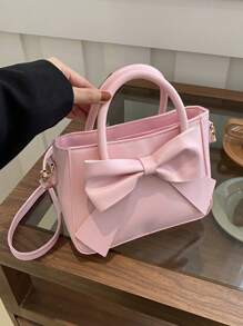 Luxury Bow Decor Handbag - Women's Double Handle Wallet, Small Faux Leather Crossbody Bag, Ideal Choice For Fashionable Women, Perfect Valentine's Day Gift, Women's Bow Wallet, Best Valentine's Day Gift - Pink - View 4