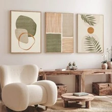 3入組無框畫布海報，現代藝術，熱帶葉子抽象形狀插圖中世紀現代波西米亞裝飾，是臥室客廳走廊等的理想禮物，牆藝裝飾、冬季裝飾、室內裝飾 - 彩色 - 查看 1