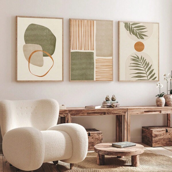 Conjunto de 3 pôsteres em tela sem moldura, Arte Moderna, Ilustração Abstrata de Formas de Folhas Tropicais, Decoração Moderna Bohemian Mid Century, Presente Ideal para Quarto, Sala de Estar, Corredor, Decoração de Parede, Decoração de Inverno, Decoração de Quarto