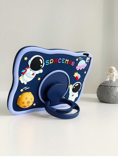 Kids Ipad Case Holder 360° Rotating Cute Cartoon Astronaut Silicone Tablet Cover For Anti-Falling