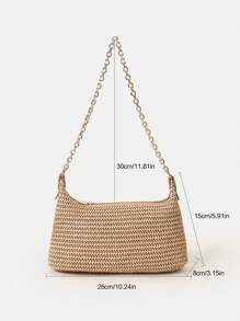 New Arrival Fashionable Bohemian Style Woven Rattan Bag With Chain Strap, Shoulder Bag, Suitable For Daily Casual, Vacation, Shopping And Outfit Matching, Tready Crescent Moon Bag For Women