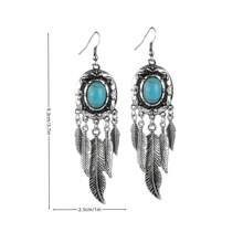 1 Paire De Boucles D'oreilles À Glands Bohémiennes En Alliage De Plumes Et De Feuilles De Turquoise Nouvellement Conçues Pour Femmes, Idéales Pour Les Rendez-vous, Les Fêtes Ou Les Concerts