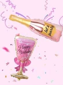 2/4pcs Happy Birthday Champagne Bottle And Pink High Heel Wine Glass Aluminum Foil Balloons, Suitable For Single Ladies, Birthday Parties, Anniversaries, Engagement Bride Gifts Decoration Supplies,Christmas