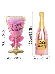 2/4pcs Happy Birthday Champagne Bottle And Pink High Heel Wine Glass Aluminum Foil Balloons, Suitable For Single Ladies, Birthday Parties, Anniversaries, Engagement Bride Gifts Decoration Supplies,Christmas