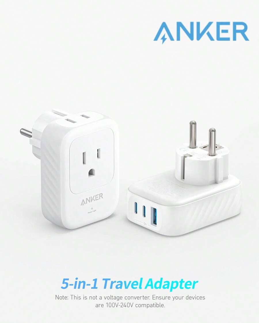 Anker Travel Adapter, 15W Max With 2 AC, 2 USB-C, And 1 USB-A Port, USA ...