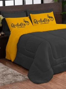 Kit Edredom Dupla Face Estampado 03 Peças Gratidão Casal
