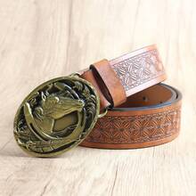 圓馬蹄鐵西部風格皮帶扣,格子和公牛頭紋皮帶,花卉和3d紋身紋路印花皮帶,黑色/棕色經典紋路皮帶配有時尚的花卉/光滑的扣和打孔 - 多款 - 查看 18