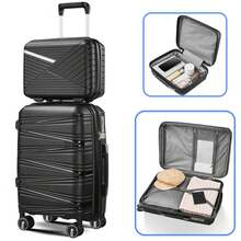 Hopemate 4 Piece Sets(14/20/24/28), Black, Hard Shell And Lightweight Suitcase With Front Pocket,Expandable Lightweight Suitcase With 4 Double 360 Degrees Mute Spinner Wheels PP Materials Durable TSA Lock Travel Luggage, Hard Shell Lightweight TSA Lock Carry On Expandable Suitcase With Spinner Wheels Travel Set For Men Women, Spinner Wheels, Minimize Damage, Enhance Durability, Keep Good Balance, 360 Spinner Wheels, TSA Lock