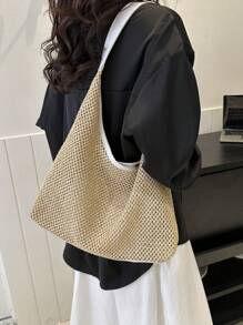 夏季手編肩托包，附有小包，適用於夏季度假，草編錢包，草編沙灘包，沙灘必備，夏季必備，沙灘必需品和夏季必需品，是最適合沙灘氛圍的女士包
