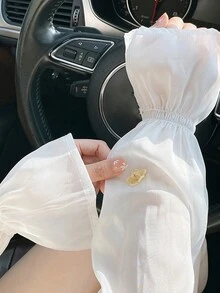 1對女士泡泡袖＆小花裝飾臂套,甜美可愛風格,適合日常穿著和戶外防曬 - 彩色 - 查看 12