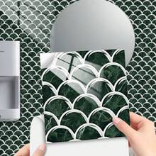 1set/10pcs Modern Style Blue-Green Ombre Wave Pattern Ceramic Tile Sticker, Fresh And Healing Colors, For Kitchen, Bathroom, Cabinet, Wall Decoration, Bar, Waterproof And Removable, Easy To Install