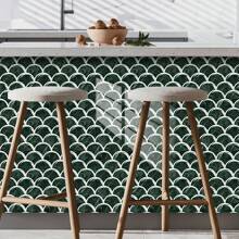 1set/10pcs Modern Style Blue-Green Ombre Wave Pattern Ceramic Tile Sticker, Fresh And Healing Colors, For Kitchen, Bathroom, Cabinet, Wall Decoration, Bar, Waterproof And Removable, Easy To Install