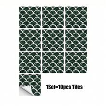 1set/10pcs Modern Style Blue-Green Ombre Wave Pattern Ceramic Tile Sticker, Fresh And Healing Colors, For Kitchen, Bathroom, Cabinet, Wall Decoration, Bar, Waterproof And Removable, Easy To Install