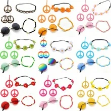 6 Stück Hippie Kostüm Accessoires Set, Boho Friedenszeichen Gänseblümchen 60er 70er Jahre Party Geschenke Dekorationen für groovige Party Halloween
