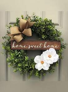 1pc Wooden Plaque Eucalyptus Wreath With Faux Flowers And Bow, Valentine Day, Gift Gifts Birthday Graduation - Multicolor - View 2