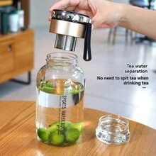 1pc Large Capacity Glass Water Bottle With Stainless Steel Tea Infuser, Comes With Carrying Bag And Lid, Suitable For Flower Tea & Fruit Tea - Large Capacity Glass Water Cup - View 5