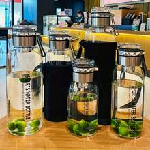 1pc Large Capacity Glass Water Bottle With Stainless Steel Tea Infuser, Comes With Carrying Bag And Lid, Suitable For Flower Tea & Fruit Tea - Large Capacity Glass Water Cup - View 9