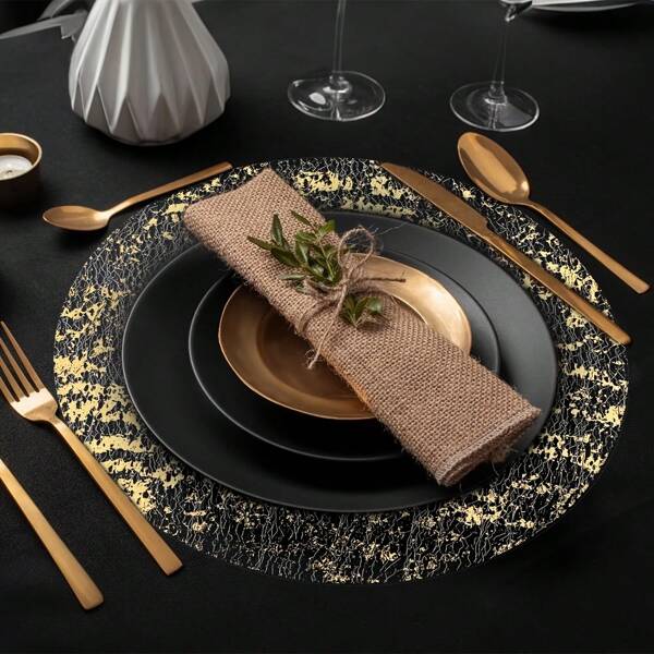 12/24/50/100pcs Red 33cm Round Disposable Dining Mat With Metallic Flashing Gold Foil Gauze, Perfect For Wedding, Birthday Party And Other Dining Table Decorations.