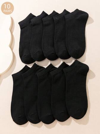 10pairs Men Solid Ankle Socks, Fall Socks