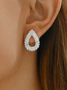 1 Pair Of Fashionable, Elegant And Exquisite New Geometric Drop-Shaped Bottomless Rhinestone Stud Earrings For Ladies And Girls Daily Casual Birthday Gift Party