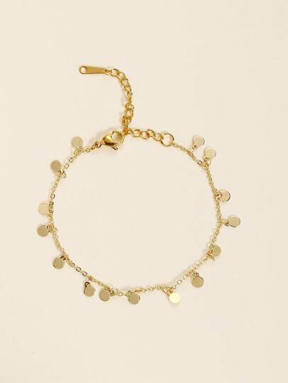 A Gold-Colored Bohemian-Style Metal Disc Tassel Women's Bracelet, Suitable For Women's Daily Wear Jewelry Accessories (The Number Of Discs Is Random, Based On The Bracelet Length)