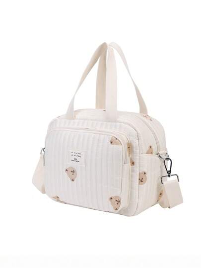 1pc INS Style Mommy Bag With Bear Embroidery, Small Handbag/Shoulder Crossbody Bag For Mother & Baby