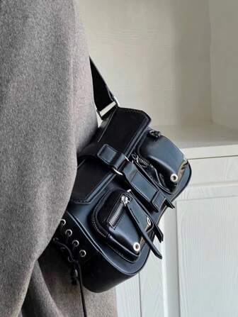 Y2k Style Motorcycle Underarm Shoulder Bag,Casual Multicompartment Cool Bag For Girls,Suitable For Students,Commuting,Parties,Traveling And Gifting, Perfect For Music Festival, 2000s Fashion Style Bag For Women