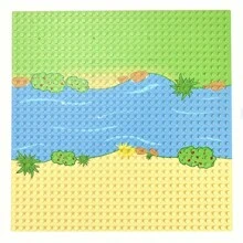 32x32 Creative Building Blocks Baseplate With River, Prairie And Ocean Design, Abs Material, Great Gift For Holidays Room Decoration