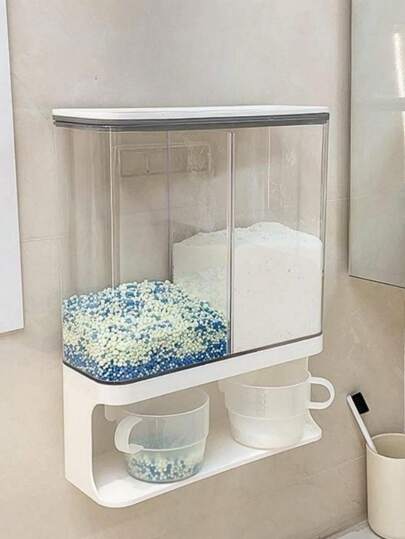 1pc White Laundry Detergent Storage Box, The Large-Capacity Soap Plastic Barrel Can Be Hung On The Wall For Laundry Beads Storage