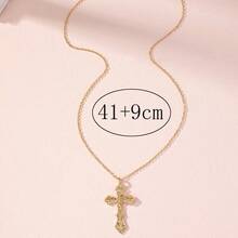 1pc Women's Hip-Hop Cross Pendant Collarbone Necklace, Personalized Street Fashion - Gold - View 3