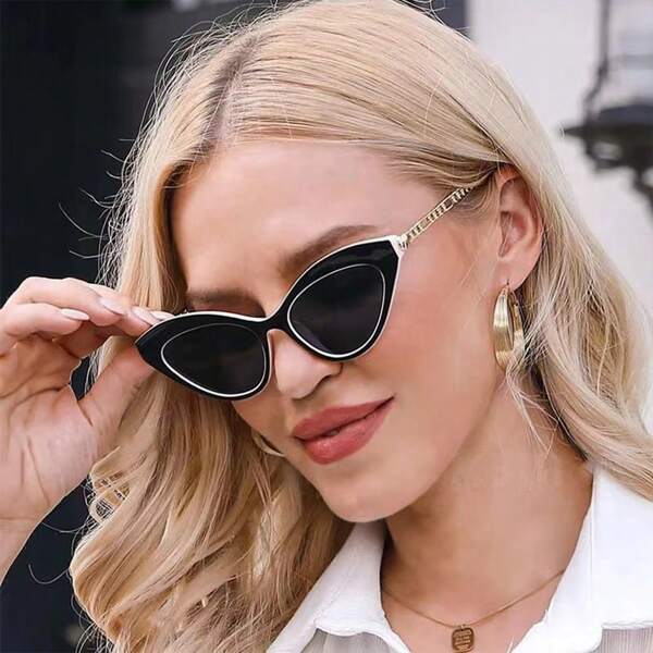 1pc Metal Chain Link Triangle Cat Eye Y2k Geometric Pattern Fashion Glasses, Fashionable Eyewear To Match With Clothes