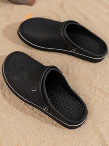 男士實色露趾涼鞋,舒適防滑柔軟eva拖鞋,適用於室內及戶外活動 - 黑色 - 查看 5
